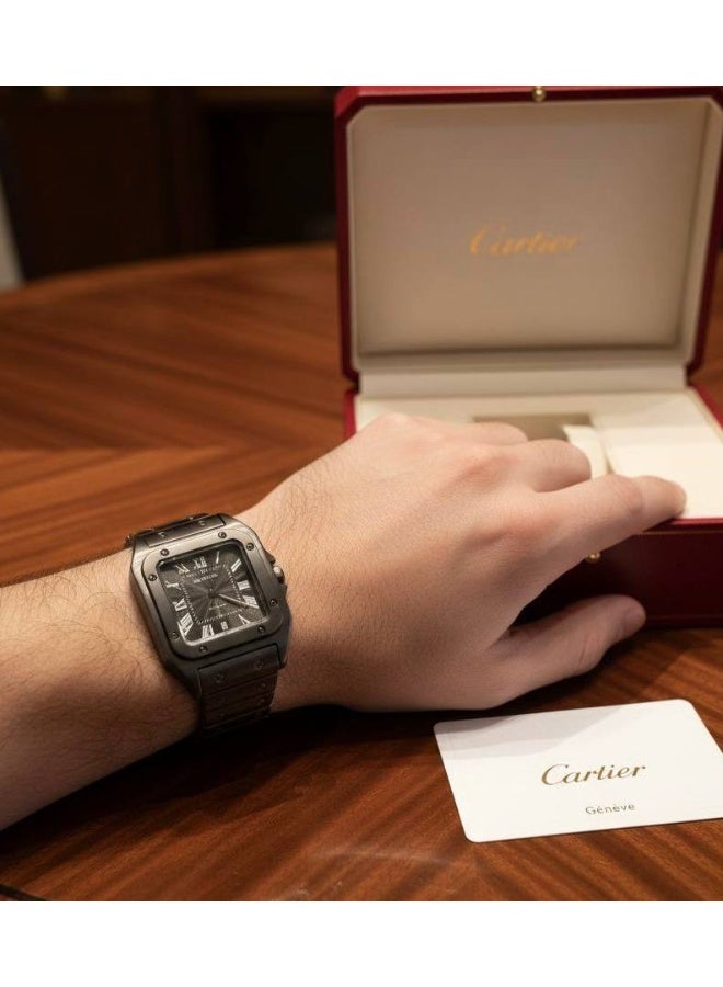 كارتييه ساعة كارتييه سانتوس رجالي – ميناء أسود وسوار معدني أسود - Image 4